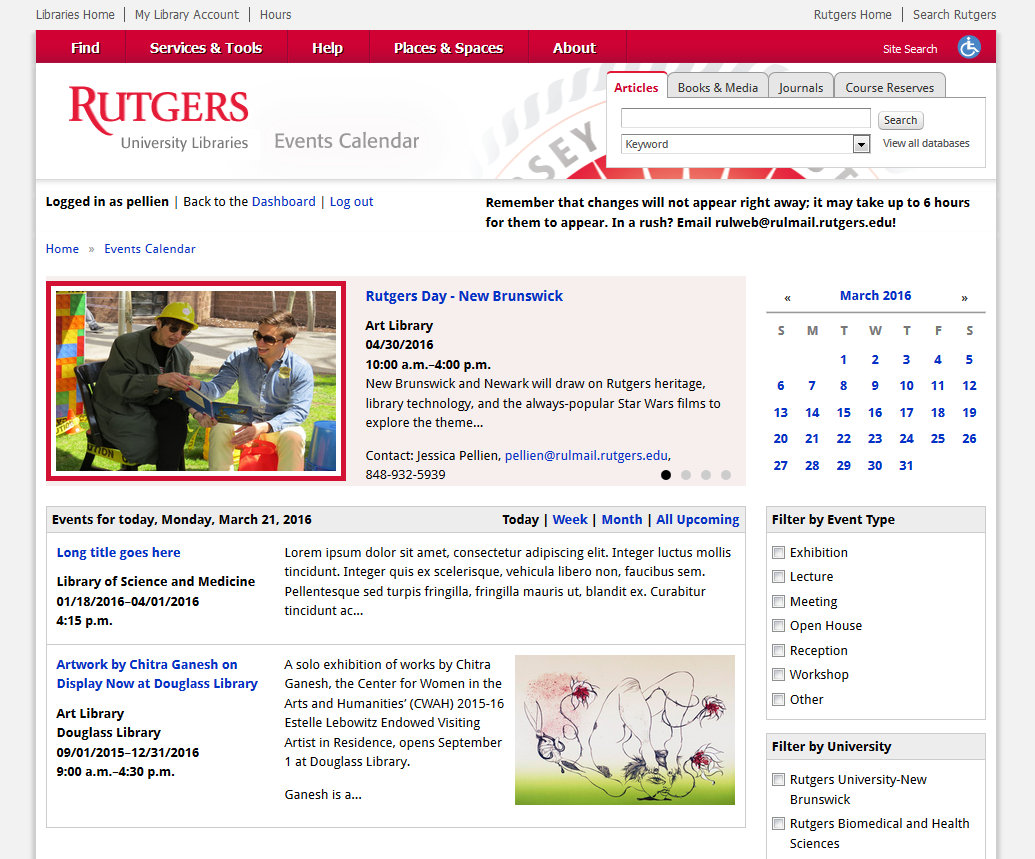Changes to the Events and News sections of the website