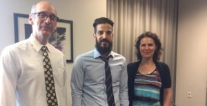 (l to r) Michael Joseph, Rare Book Librarian; Joseph Deodato, Digital User Services Librarian; and Caryn Radick, Digital Archivist image