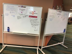 White boards in Alexander Library provided a forum for student voices during Open Access Week.