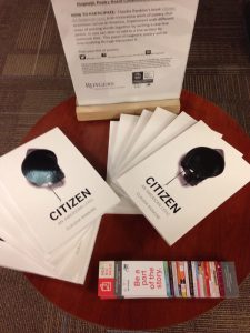 The new Big Read exhibit at Robeson Library included a giveaway of Claudia Rankine's Citizen: An American Lyric. Credit: John Powell.