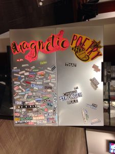 The Big Read exhibit at Robeson Library features a magnetic poetry board.