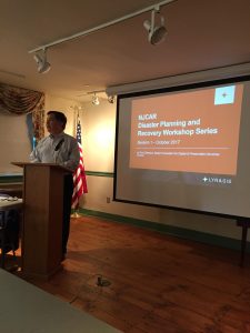 Tom Clareson, senior consultant for digital and preservation services at LYRASIS, presents at the Disaster Planning and Recovery Workshop.