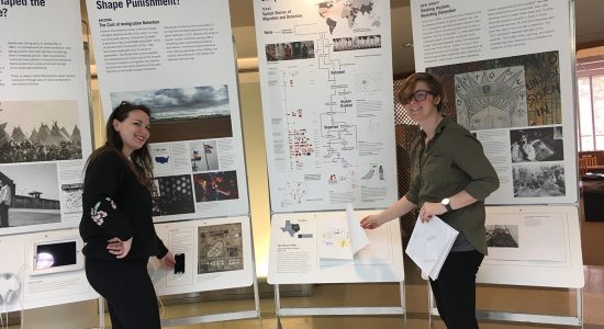 A glimpse of the States of Incarceration exhibit being installed at Douglass Library.