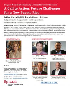 The A Call to Action: Future Challenges for a New Puerto Rico conference takes place at Rutgers–Camden on March 30.