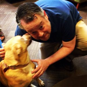 librarian and puppy
