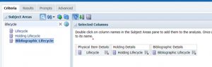 Screenshot of alma analytics showing lifecycle 