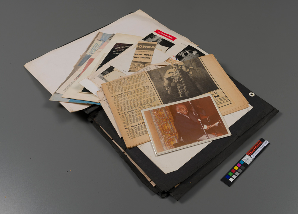 Basie news clippings album (photo courtesy of the Conservation Center for Art & Historic Artifacts).