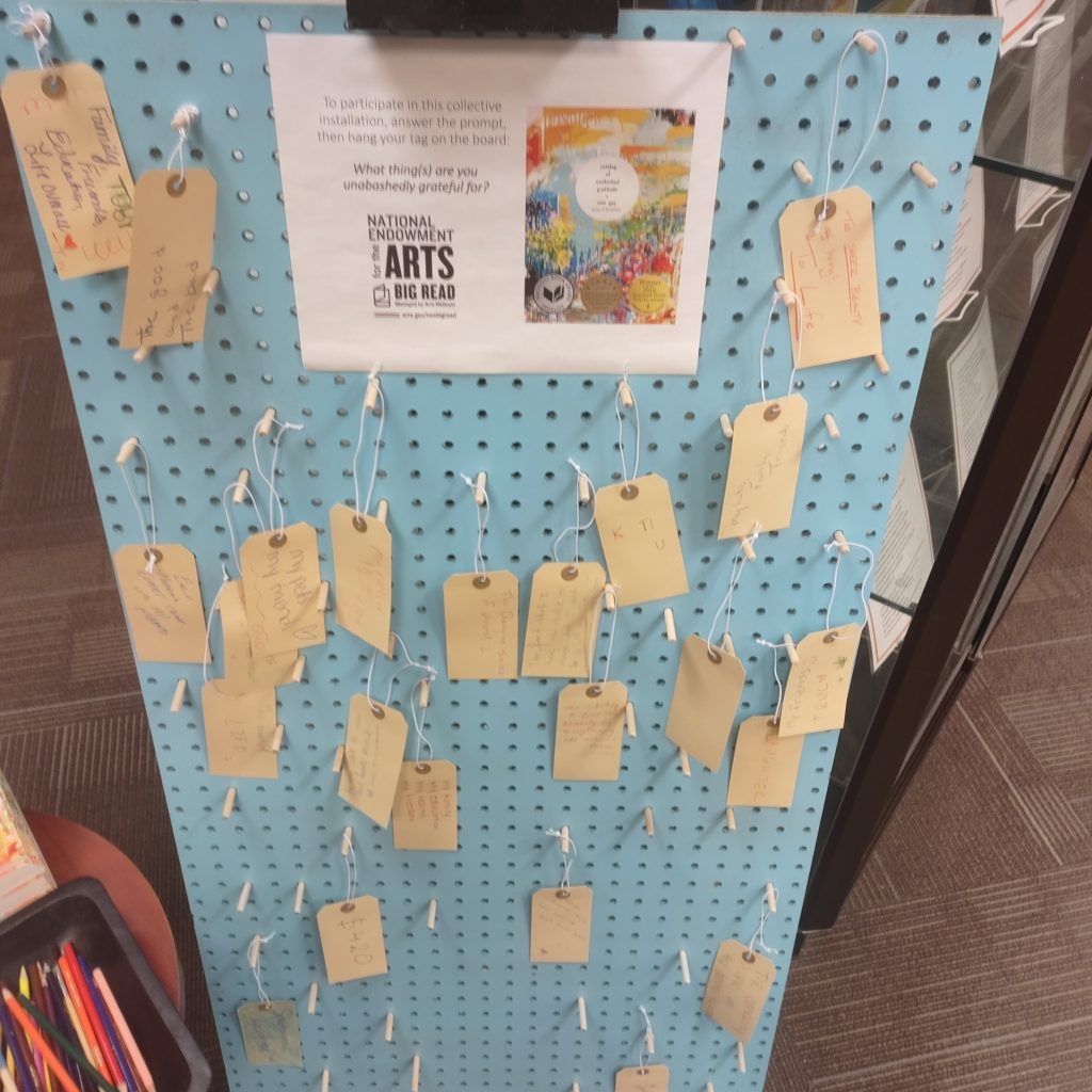 Robeson Library's NEA Big Read/Catalog of Unabashed Gratitude event—RCCA installation piece.