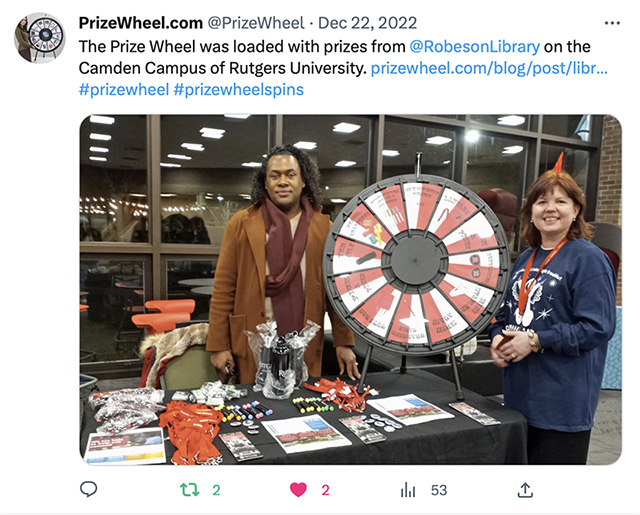 PrizeWheel.com shout-out to Robeson Library.
