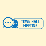 illustration of virtual chat talking bubbles with the words "Town Hall Meeting"
