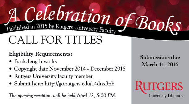 A Celebration of Books reception is scheduled for April 12