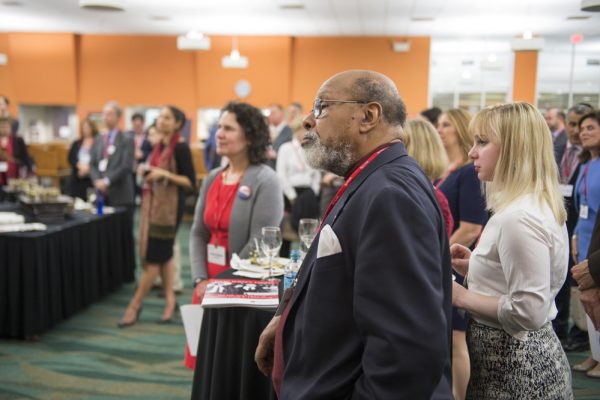 Attendees at the Senator Frank Lautenberg Papers reception listen to remarks