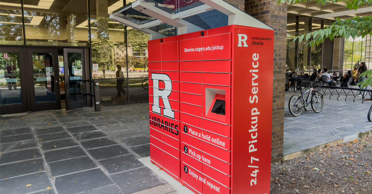 Bright red locker shown outside a building